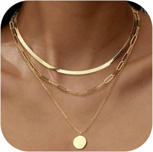 Adramata 3Pcs Collier Femme Acier Inoxydable Chaine Pendentif Plaqué Or 14K C