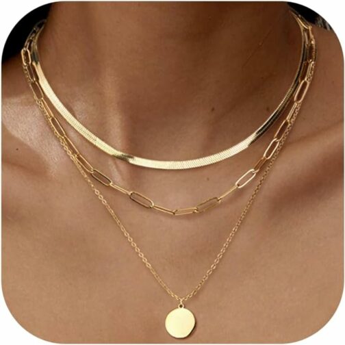 Adramata 3Pcs Collier Femme Acier Inoxydable Chaine Pendentif Plaqué Or 14K C