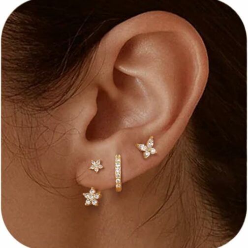 JeweBella 3 Paires Boucles d'oreilles Argent 925 pour Femme Plaquée Or 14 Car