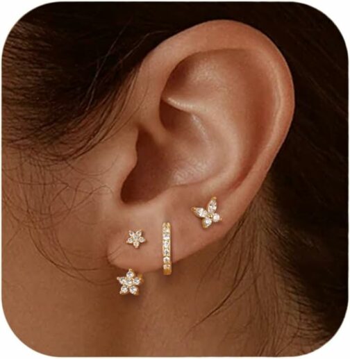 JeweBella 3 Paires Boucles d'oreilles Argent 925 pour Femme Plaquée Or 14 Car