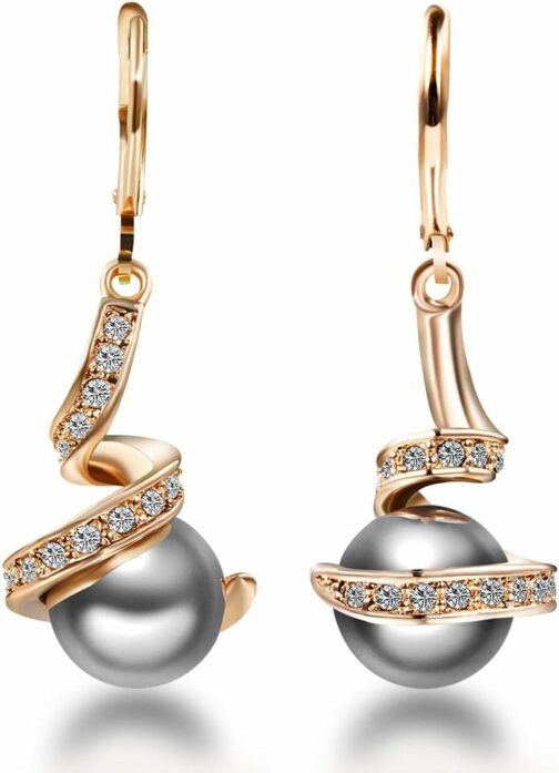 Mimei Boucles d'oreilles Pendantes,Perle de culture Grise et Blanche, 18K Arg