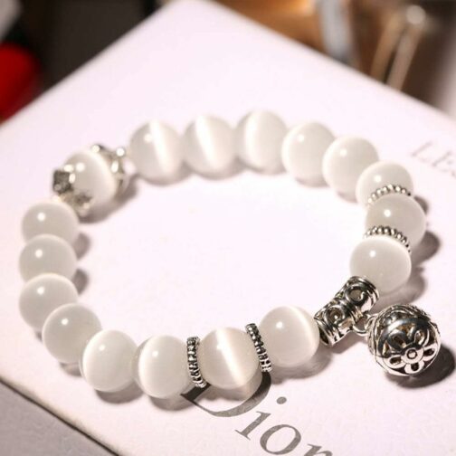 Ndier Bracelet Femme, 7 Chakra Pierre Naturelle Perle Blanc Oeil De Chat Cris