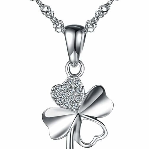 Collier et pendentif femme fille en argent 925 le trèfle orné zircon collier,