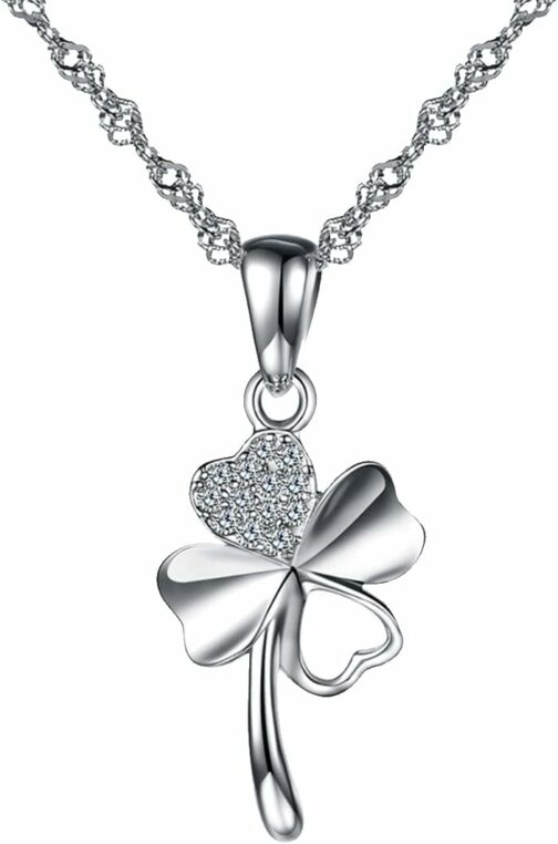 Collier et pendentif femme fille en argent 925 le trèfle orné zircon collier,