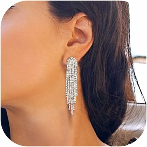 Adramata Boucles d'Oreilles Femme Brillant Boucles d'Oreilles Pendantes Longu