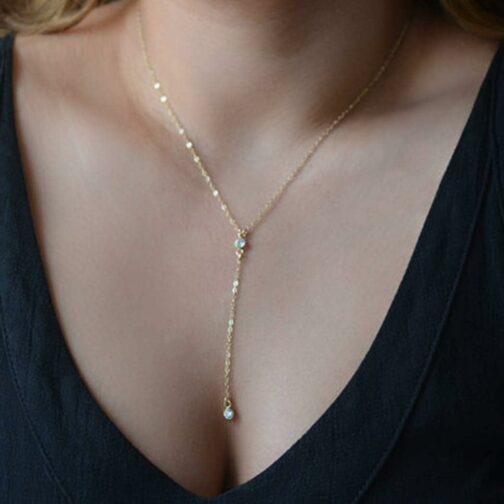 TseenYi Collier en Y bohème simple avec pendentif en strass pour femmes et fi