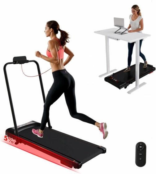 Devoko Tapis de Course Pliable 3-en-1,Walking Pad 12 km/h,Pente 5%,2.5HP,40x1