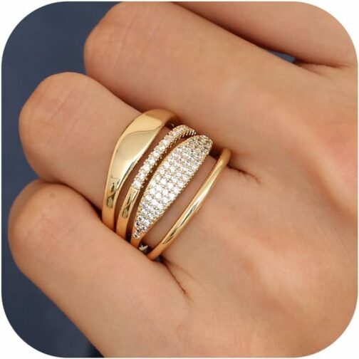 Chriscoco 4Pcs Bague Femme Or Bague Plaqué 14 Or Femme Alliance Femme Bague F