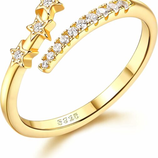 Adramata Bague Argent 925 Femme Filles Bague Étoile Reglable Bague Empilables