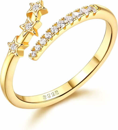 Adramata Bague Argent 925 Femme Filles Bague Étoile Reglable Bague Empilables