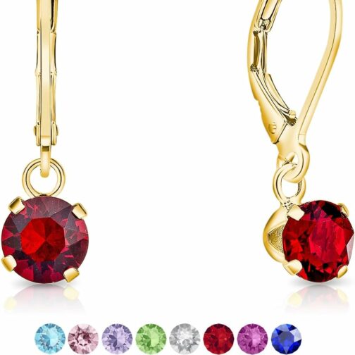 DTPsilver® Boucles d'Oreilles Dormeuses en Argent Fin 925 Plaqué Or Jaune et