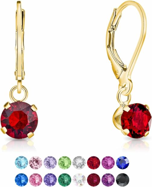 DTPsilver® Boucles d'Oreilles Dormeuses en Argent Fin 925 Plaqué Or Jaune et