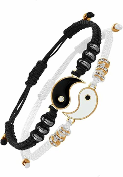 通用 2 Bracelets d'Amitié Bracelet à Cordon Ajustable Yin Yang Bracelet Corde T