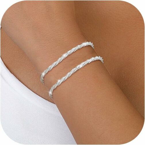 CASSIECA Bracelet Femme Argent Sterling 925 Réglable Bracelets Empilable Brac