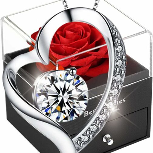 Rose eternelle avec Bijoux Argent 925,Collier Femme boîte de Roses,Pendentif