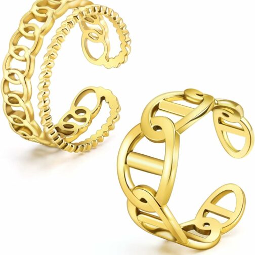 Emibele 2 Pièces Bagues pour Femme, Ensemble d'Anneaux au Doigt Ouvert en Pla