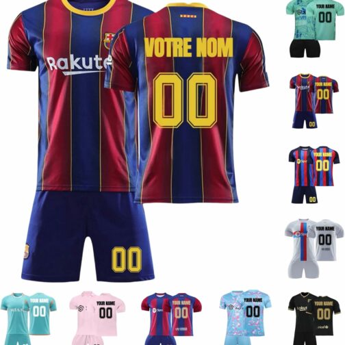 Maillot de Foot Enfant Personnalisé avec Nom Numéro, Ensemble de Foot Enfant,