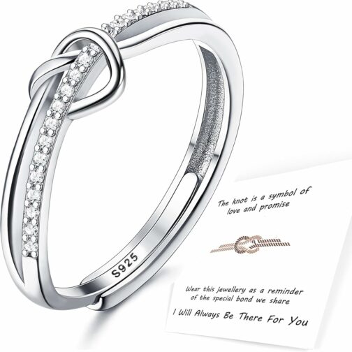 Adramata Bague Argent 925 Femme, Amour Noeud Bague Réglable