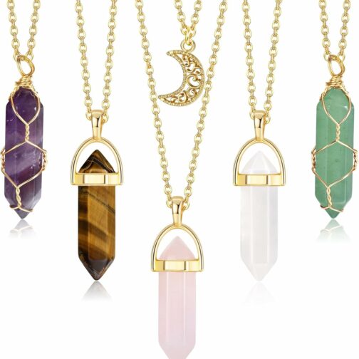 JeryWe 5 pièces Collier Pendentif en Cristal Pierre de guérison Naturelle amé