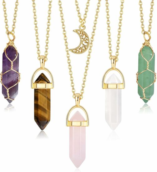 JeryWe 5 pièces Collier Pendentif en Cristal Pierre de guérison Naturelle amé