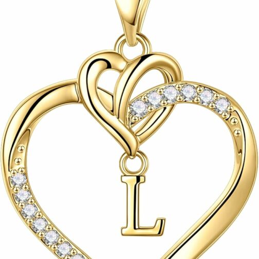 TINGN Coeur Collier Femme Or Argent, 14 Carats Plaqué Or/Or Blanc Chaîne Init