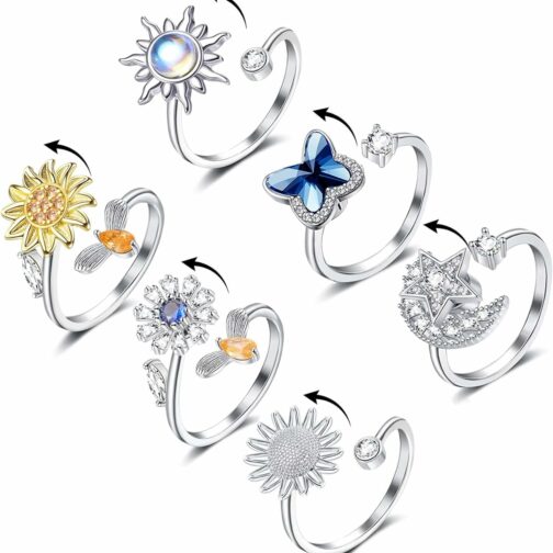 FUNEIA Ensemble de Bagues Anti Stress Réglables pour Femmes et Filles, Bagues