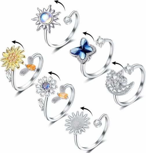 FUNEIA Ensemble de Bagues Anti Stress Réglables pour Femmes et Filles, Bagues