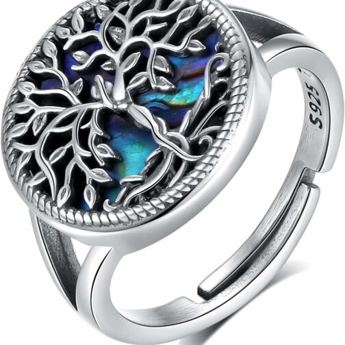 AEONSLOVE Bague Réglable Argent 925, Bague Ouverte Arbre de Vie/Serpent/Noeud