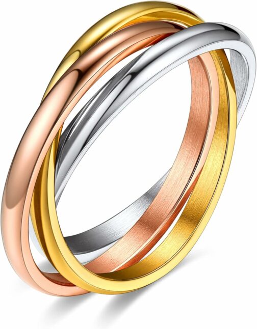 Bestyle Bague 3 Anneaux Entrelacés Bijoux pour Couple Fille Femme Bagues 2mm