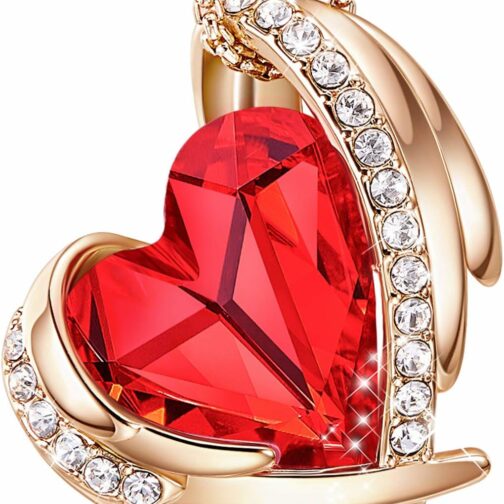 CDE Collier pendentif coeur femme en or rose, orné de cristaux bijoux cadeau
