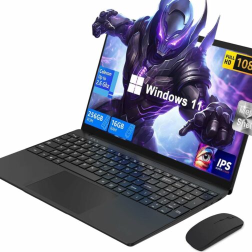 Ordinateur Portable 15.6 Pouces, PC Portable Gamer Win 11 Pro, 16 Go RAM 256