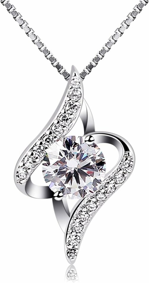 B.Catcher Collier Blanc en Argent 925, Zircone cubique, Diamenté, Cadeau pour