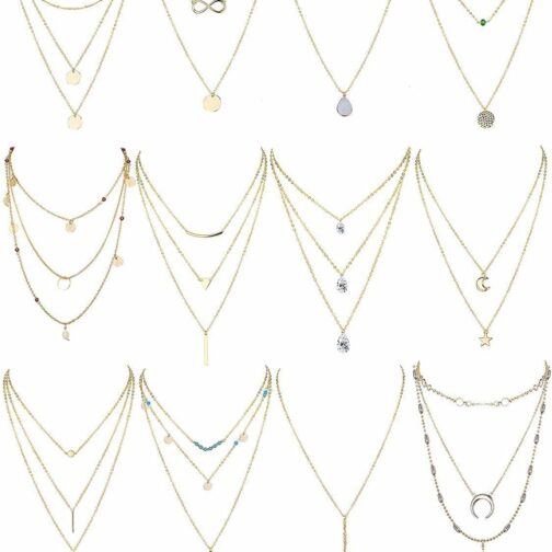 Finrezio 12 Pièces Collier Multirangs pour Femme Long Ras De Cou Collier Pend