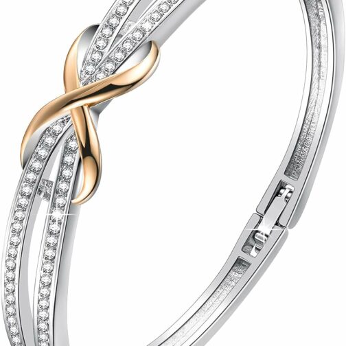 Angelady Bracelet Femme Infini 7in Plaqué Argent Bracelet Or Rose avec des Cr