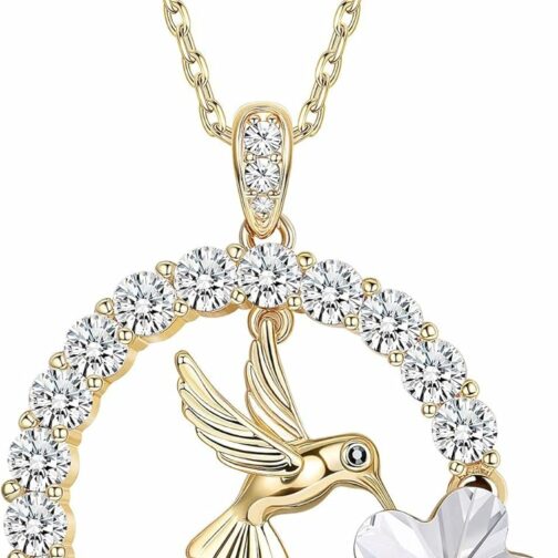 Finrezio Collier Pendentif Colibri Plaqué Or 18 Carats pour Femmes Collier Ma