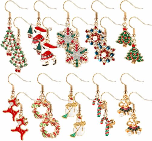10 Paires Boucle d'Oreille Noël, Pendant d'Oreille Noël en Alliage Bijoux d'O