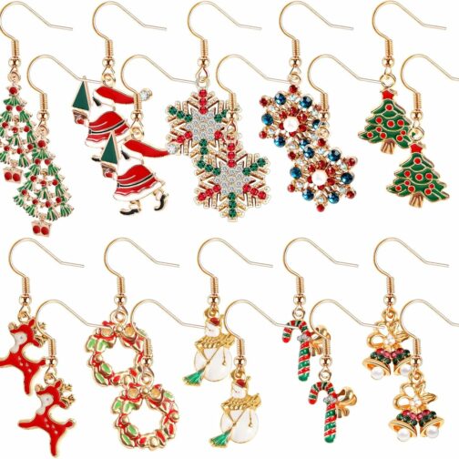 10 Paires Boucle d'Oreille Noël, Pendant d'Oreille Noël en Alliage Bijoux d'O