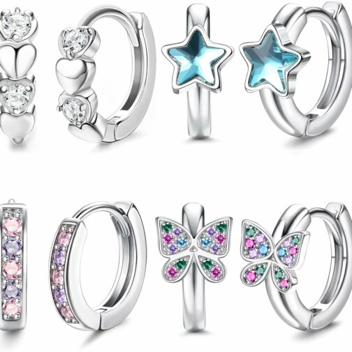 JeweBella 4Paires Petites Boucles d'oreilles Créoles Argent pour Femme Fille