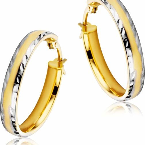 Miore Boucles d'Oreilles Femme Or - Creoles Or Jaune et Blanc Massif 9KT 375