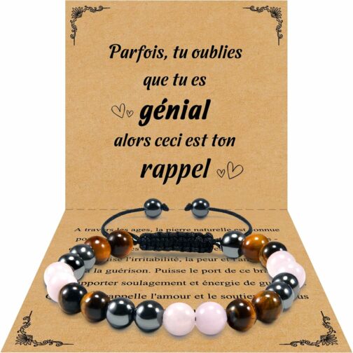 VGWON Bracelet pour Femme, Triple Protection, Perles en Pierre Naturelle de 8