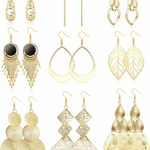JeweBella 9Paires Boucles d'oreilles Pendantes pour Femme Fille Boho Boucles