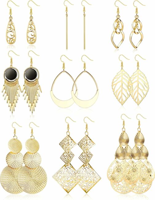 JeweBella 9Paires Boucles d'oreilles Pendantes pour Femme Fille Boho Boucles