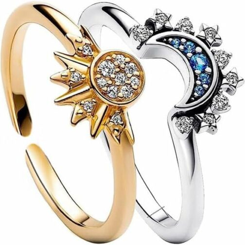 TOFBS 2Pcs Bagues Motif Lune Soleil Scintillant