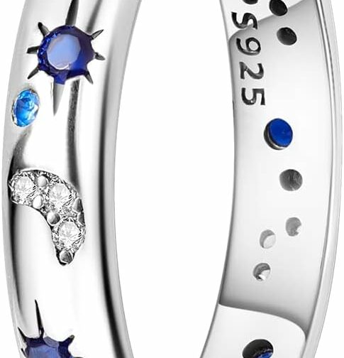 NARMO 925 argent sterling femmes bague lune étoile anneau