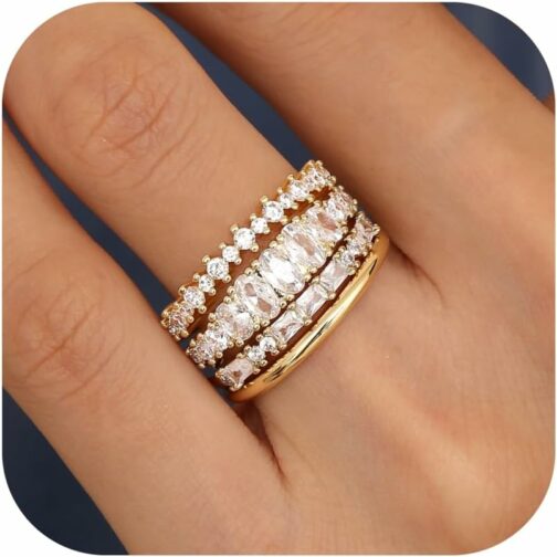 Chriscoco 4Pcs Bague Femme Or Bague Plaqué 14 Or