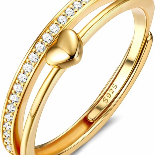 Adramata Bague Argent 925 Femme Bague Coeur