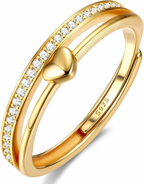 Adramata Bague Argent 925 Femme Bague Coeur